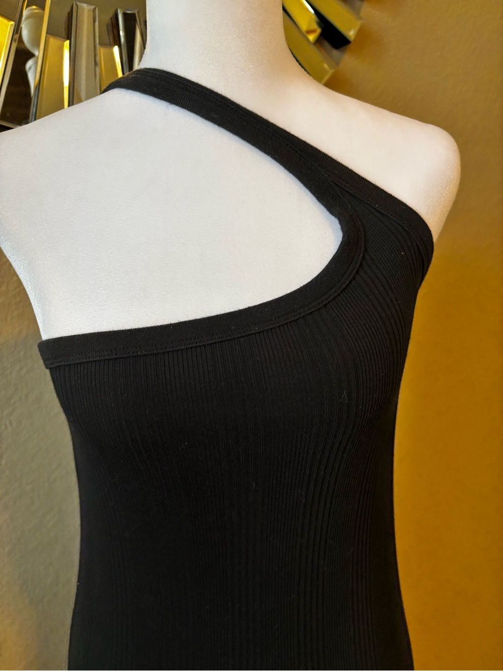aerie Black One-Shoulder Ribbed Bodycon Dress